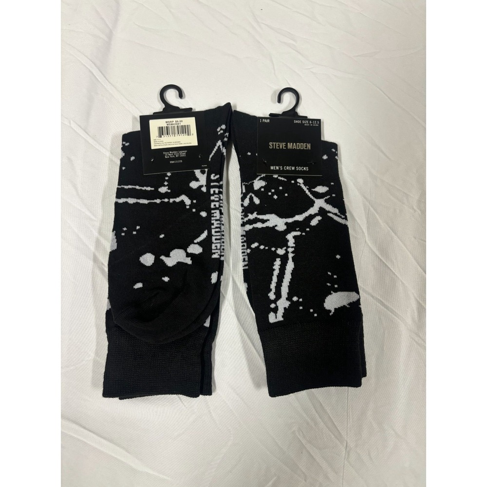 Steve Madden Black‎ White Paint Splatter Pattern Crew Socks Size 6-12.5 - Set 2